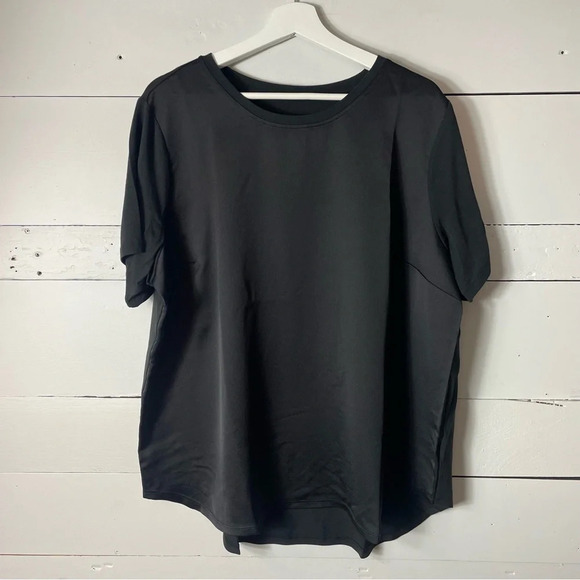 J Jason Wu Women's Top Short Sleeve Mixed Media Hi-Lo Hem Tee in Black Size XL - Picture 2 of 6